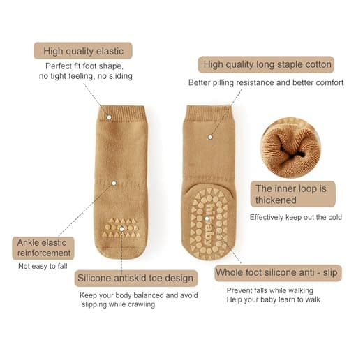 BEHELE Baby Non Slip Grip Socks Toddler Knee High Anti Skid Crew Slipper Crawling Socks for Girls Boys Newborn thumbnail 6