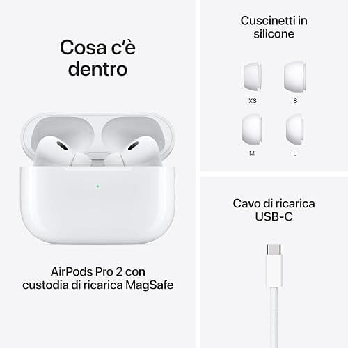 Apple AirPods Pro 2 Auricolari wireless, Auricolari Bluetooth, Cancellazione attiva del rumore, Funzione Apparecchio acustico, Trasparenza, Audio spaziale personalizzato, Alta fedeltà, Ricarica USB-C thumbnail 7