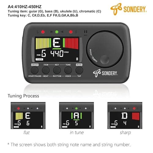 Sondery 3 in 1 Digital Metronome Tuner for All Instruments, Rechargeable Metronome with Tap Tempo, Chromatic Tuner Tone Generator for Guitar, Bass, Violin, Clarinet, Piano, Trumpet, Flute thumbnail 4