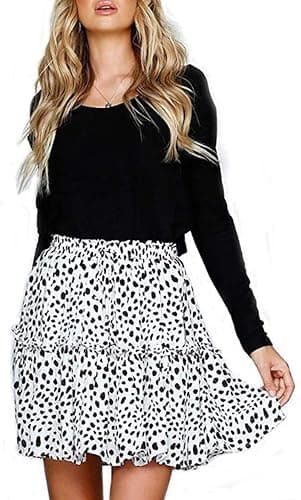 Hoerev Womens Girls Floral Flared Short Skirt Cute High Waist Ruffle Skirt Beach Mini Skirt - Large - Black_daisy thumbnail 6