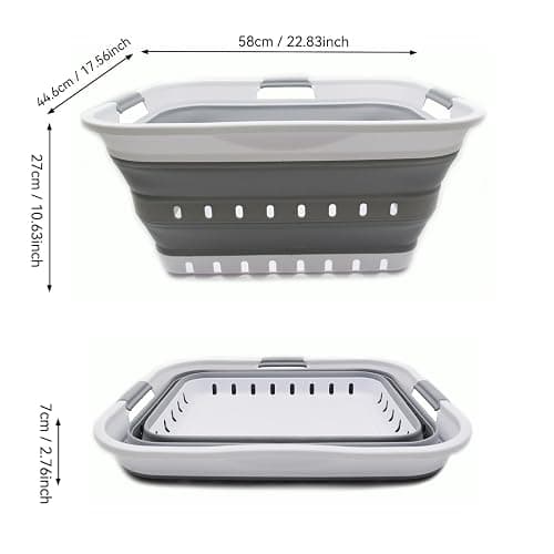 SAMMART 42L (11 gallon) Collapsible Plastic Laundry Basket - Foldable Pop Up Storage Container/Organizer - Space Saving Hamper/Basket (1, White/Grey) thumbnail 3