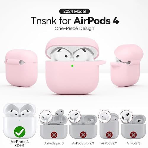 TNSNK for AirPods 4 Case Pink with 3-in-1 Cleaner Kit & Keychain, Skin-Soft Silicone 360° Full Protection iPod 4 Case Cute Compatible with Apple Airpods 4th Gen 2024 Cover for Women Girly, Lightpink thumbnail 3
