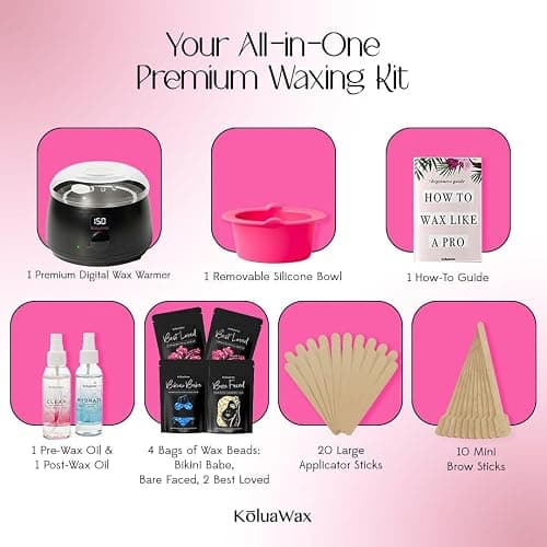 KoluaWax Premium Waxing Kit for Women - Beginner Friendly - Complete Wax Kit that includes 14oz of Wax Beads, Applicator, Pre and Post Care, Suitable for Sensitive Skin (Black) thumbnail 2