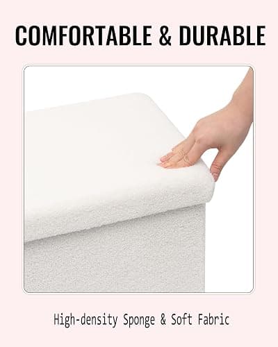ZOLANOful Small Ottoman with Storage, Sherpa Storage Ottoman Cube, Boucle Folding Foot Rest for Dorm, Living Room, Bedroom, White, 16.5"x12.6"x12.6" thumbnail 5
