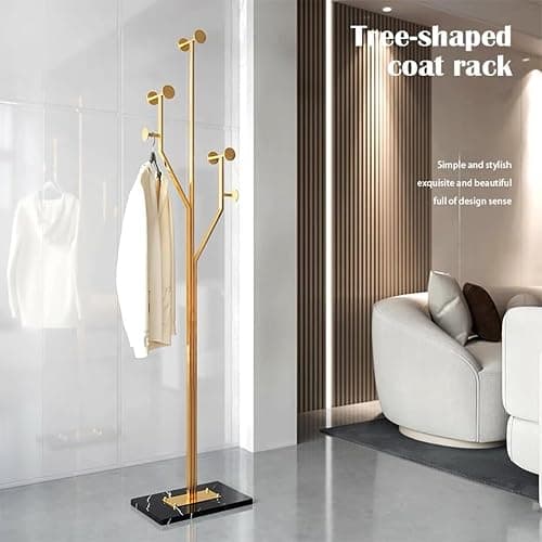 BUZUEY Gold Coat rack,Sturdy coat tree freestanding heavy duty with Marble Base,Metal standing coat rack for Bedroom,Entrance,Modern coat hanger stand for Coats,Hats,Bags(gold) thumbnail 6
