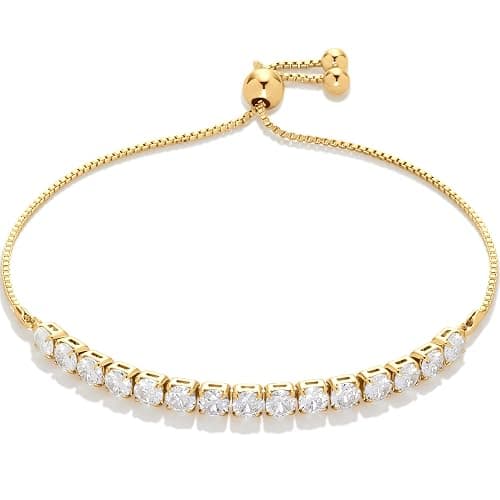 Amazon Essentials 14K Gold or Sterling Silver Plated Adjustable Cubic Zirconia Tennis Bracelet 9.5" - Image 1