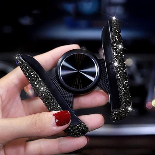 SUNCARACCL Bling Car Phone Holder Mini Dash Air Vent Automatic Mount Universal 360°Adjustable Crystal Auto Stand Accessories for Women and Girls (Black) - Image 1