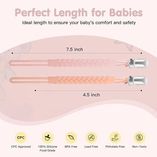 TenderBabe Silicone Pacifier Clip for Baby Girls and Boys, Pack of 6 Soft Flexible Paci Binky Clips with One-Piece Braided-Style Design,BPA-Free Baby Essentials thumbnail 3