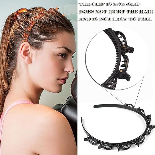JASSINS 2 Pcs Bangs Hairstyle Hairpin Headband, Professional Weave Bangs Clip, Toothed Headband Braid Tool, Women Girls Fashion Hair Accessories (Black and Brown) thumbnail 7