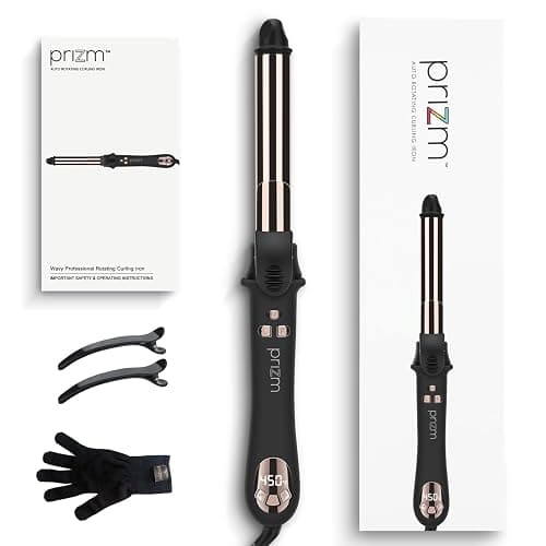 Prizm Rotating Curling Iron, 1inch/25mm Automatic Hair Curler for Long Hair, Self Spinning Barrel, 250-450°F with LCD Display, Auto-Shut Off & Dual Voltage, Black thumbnail 7