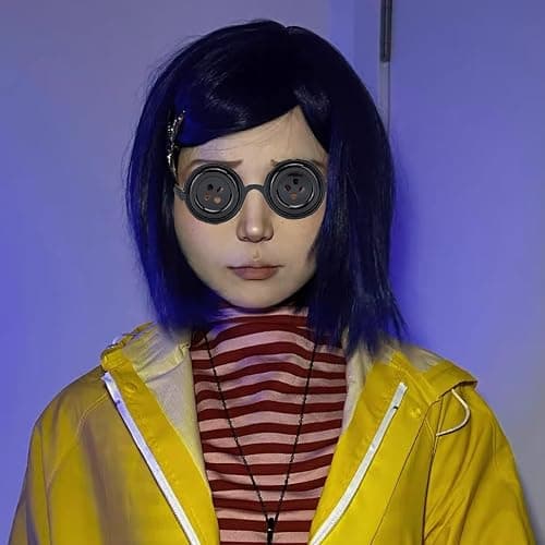 ANZWTLOYY Halloween Button Eyes Glasses Blue Bob Wig Key Necklace Green Stone Necklace Dragonfly Hair Clips Halloween Costume Cosplay Merch Merchandise thumbnail 3