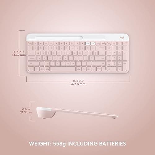 Logitech K585 Multi-Device Slim Wireless Keyboard, Built-in Cradle for Device; for Laptop, Tablet, Desktop, Smartphone, Win/Mac, Bluetooth/Receiver, Compact, Easy Switch, 24 Month Battery - Rose thumbnail 5
