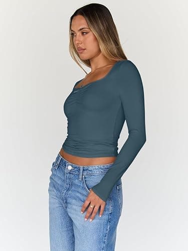 Trendy Queen Womens Long Sleeve Tops Going Out Top Trendy Cute Shirt Y2k Clothes Fashion Clothing Fall Outfits 2025 thumbnail 4