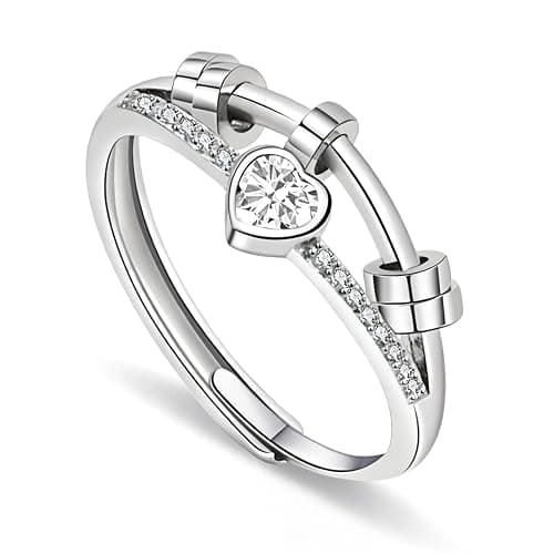 GAZIL Adjustable Double-Layer Spinner Fidget Ring, Silver Anxiety Ring for Women with Cubic Zirconia, Rotatable Stress Relief Jewelry Valentine’s Day Gift for Girls and Women - Image 1