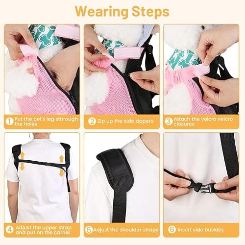 Inspack Dog Backpack Carrier/Cat Carrier, Adjustable Pet Front Carriers Travel Bag for Puppy Medium Dogs, Legs Out, Soft Ventilated Doggie Chest Carry Backpacks for Hiking/Camping, 2.5-4 lbs, Pink thumbnail 7