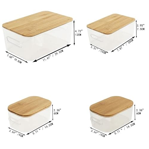 Orgaizer, Storage Bins with lid, Organizer ,Storage box ,Clear Plastic Storage Organizer Bins with bamboo Lids for Home Office, Kitchen, Cupboard, Pantry Shelves, Medicine Cabinet -3 size -4pcs thumbnail 3