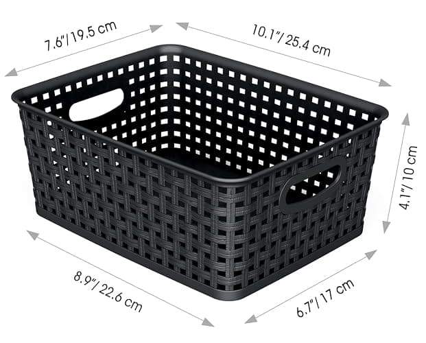 WYT Woven Storage Organizer Basket, 6-Pack Black Plastic Weave Baskets, 10.1 x 7.55 x 4.1 thumbnail 3