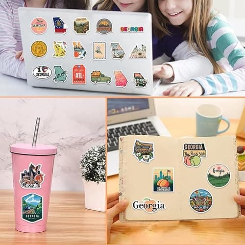 Georgia Stickers |50Pcs Peach State Waterproof Vinyl Decals for Water Bottles Laptop Refrigerator Luggage Cup Computer Mobile Phone Skateboard thumbnail 6