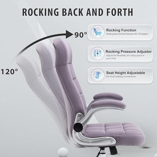 REFICCER High Back Fabric Office Chair Purple, Velvet Executive Desk Chairs with Flip-Up Arms, Ergonomic Office Chairs with Lumbar Support, Upholstered Home Computer Swivel Chair with Wheels thumbnail 3