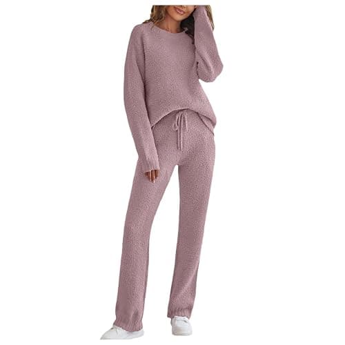 WWPPAION Womens Lounge Sets 2 Piece Outfits Fall Fuzzy Fleece Long Sleeve Loungewear Outfits Sweater Pants Pajama Sets - Image 1