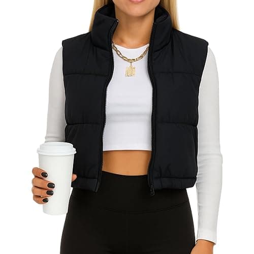 Jessica Simpson Cropped Puffer Vest Women, Sleeveless Women’s Outerwear Vests - Image 1