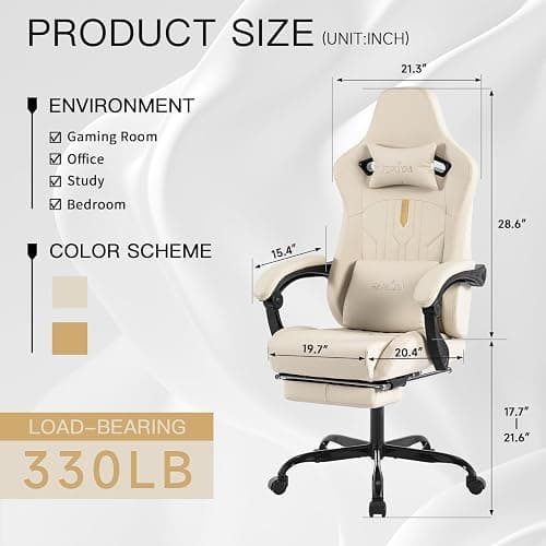 Gaming Chair with Footrest Ergonomic Computer Chair Massage Lumbar Cushion, Racing Video Game Chair Adjustable Rocker Recliner Executive Office Desk Chair Pu Leather for Adults thumbnail 3