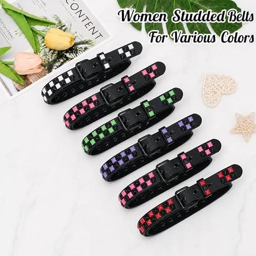 SNCEAW Studded Belt, Metal Punk Rock Rivet Y2K Leather Belt with Bright Pyramid Studded for Women Men thumbnail 7