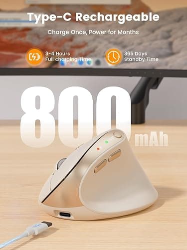 SABLUTE MAM3 Ergonomic Mouse, Rechargeable Wireless Vertical Mouse with 4 Adjustable DPI for Small/Medium Hands, Dual-Device Connectivity for Computer/PC/Laptop,Bluetooth Mouse for Window,Mac OS,Beige thumbnail 8