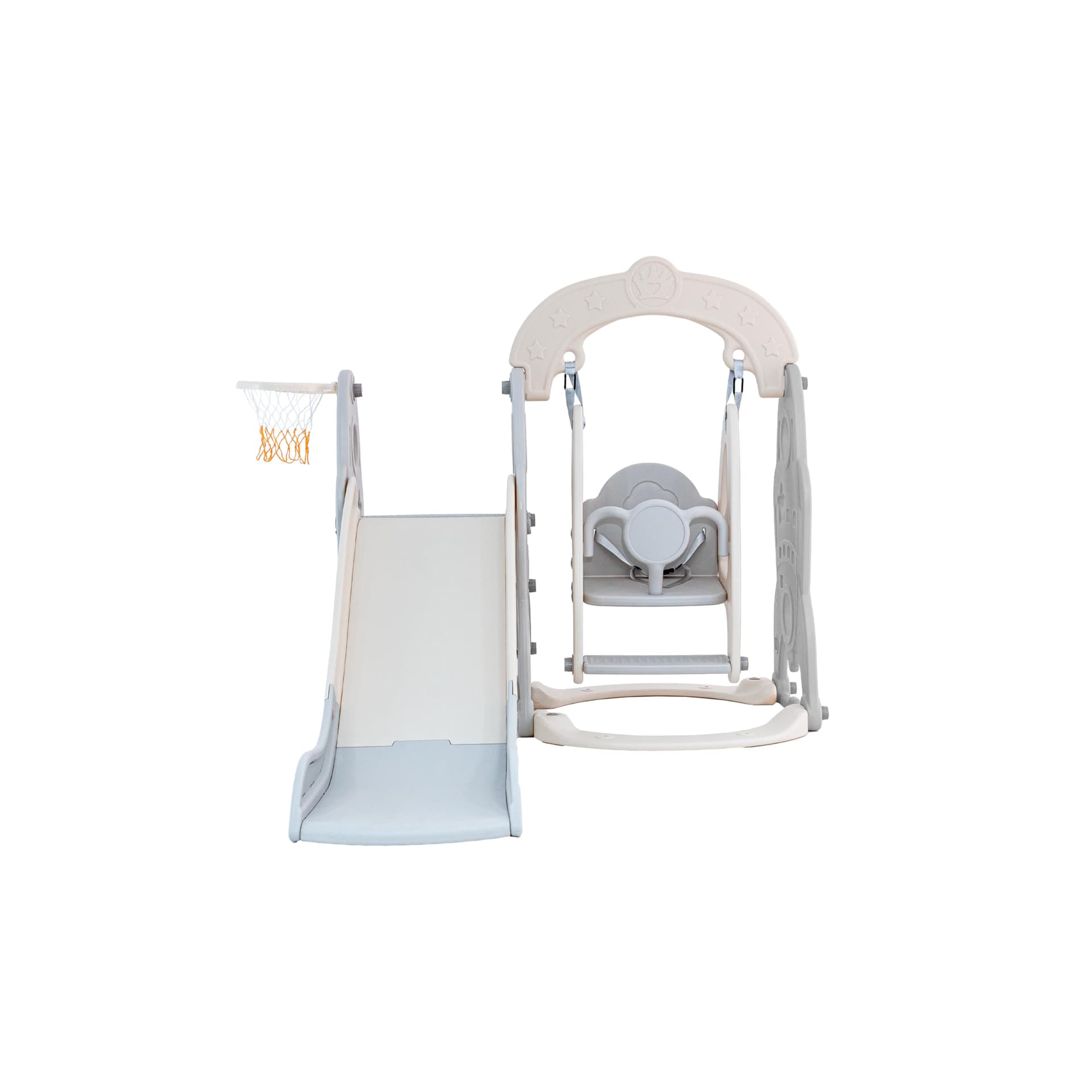 Playground Infantil com Balanço e Escorregador Freso com Escada Antiderrapante, Cesta de Basquete com Bola, Brinquedo Seguro e Resistente, Fácil Montagem e Limpeza, para Crianças de 2 a 6 Anos (Cinza) thumbnail 2