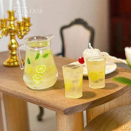 WSDMAVIS 1Set Charming Miniature Lemonade Set with Pitcher Bottles for Fairy Garden Decor Realistic Mini Kitchen Accessories Cute Resin Charms for Beverage Ornaments Model thumbnail 2