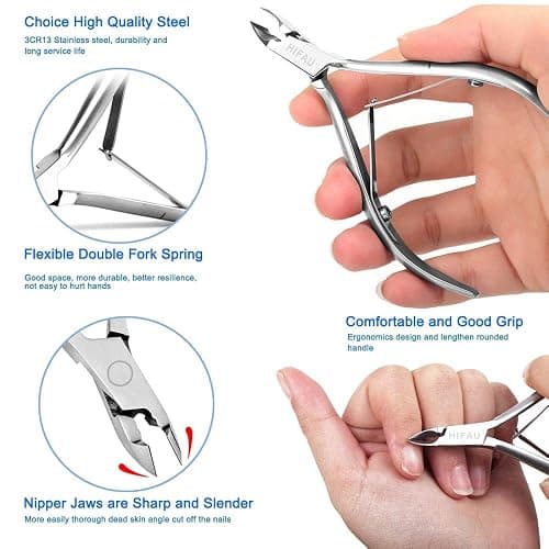HIFAU Professional Cuticle Nippers Kit, Cuticle Trimmer with Cuticle Pusher & Other Durable Nail Care Manicure Kit for Women, Premium Stainless Steel & Ergonomic Design, Travel & Gift thumbnail 2