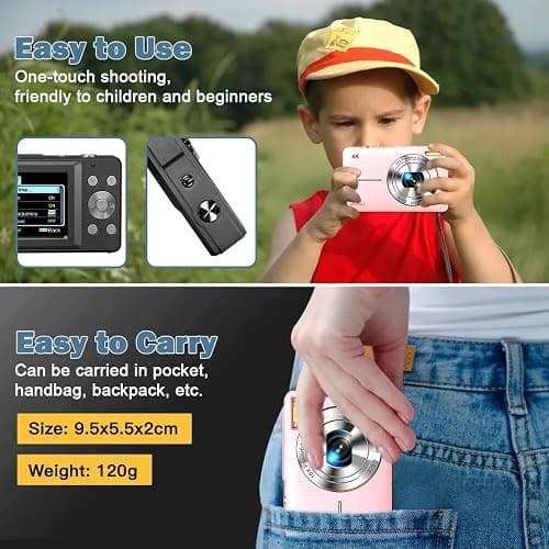 4K Digital Camera for Photography, 64MP Autofocus Vlogging Cam for YouTube, Anti-Shake, 3.0'' LED Screen, 18X Zoom, Pink Point and Shoot Digital Camera for Teens Adult Beginner, 32GB TF Card thumbnail 4