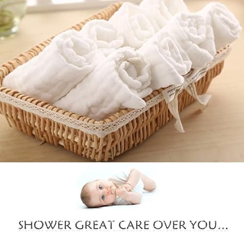Baby Muslin Washcloths and Burp Cloths, Soft Absorbent Face Towels for Newborns,Natural Cotton Wipes for Sensitive Skin,Registry as Shower Gift, 10 Pack 12x12 inches by MUKIN (White) thumbnail 4