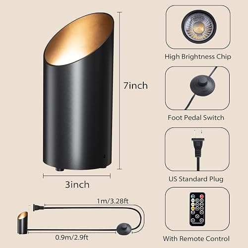 Brightown 2 Pack Uplights Indoor Floor Can Lights with Remote and Timer, 3 Color Temps and Dimmable Uplighting Spotlights for Dark Corner Sofa Plant Picture, 6.5 FT Plug Cord & Foot Switch, Black thumbnail 6