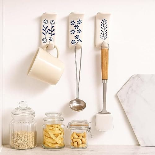 Indian Shelf 3 Hooks, 6 Strip Boho Decorative Adhesive Sticky Hooks for Wall Shower Loofah Holder No Damage Hanging Holder Drywall Hooks for Hanging Towel Hooks thumbnail 8