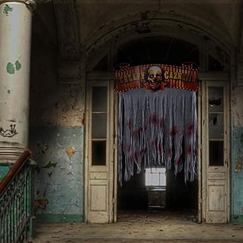 Kesoto Clown Halloween Decorations Bloody Doorway Curtain Creepy Carnival Door Curtain Decoration, 54 x 38 in thumbnail 2