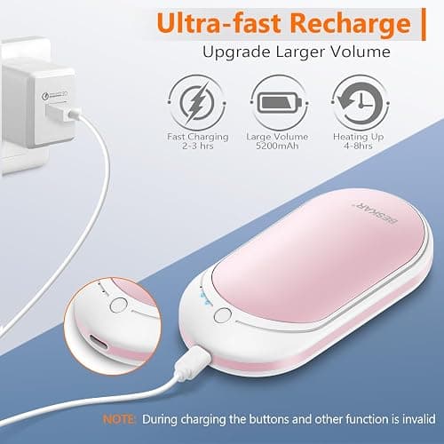BESKAR Rechargeable Hand Warmer, 5200mAh Electric Hand Heater, Double-Sided Heating, USB Quick Charge, Portable Pocket Hand Warmer for Outdoor, Golf, Raynauds - Winter Gift thumbnail 5