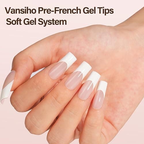 Vansiho French Gel Nail Tips, 150Pcs Long Square Press on Nails, No Need to File 3 in 1 Pre-French Gel Tips for Nail Art DIY 15 Sizes thumbnail 2