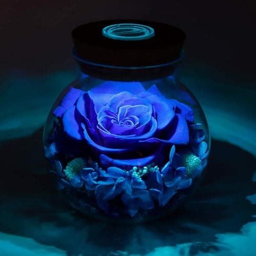 roliys Preserved Real Roses with Colorful Mood Light Wishing Bottle, Eternal Rose，Never Withered Flowers, Table Decor,Christmas Anniversary Valentine's, Blue 4.3inch, 1pcs thumbnail 2