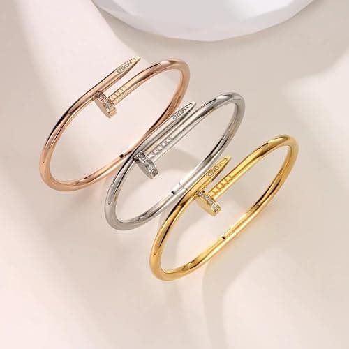 Nail Cuff Bracelet for Women & Men Elegant CZ-Studded Open Design, Stylish Gold Jewelry Gift for Fashionable and Elegant Women and Men thumbnail 4