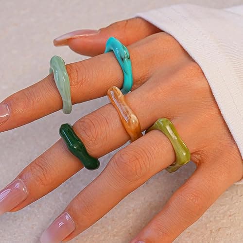 ZMJK 5Pcs Acrylic Irregular Chunky Rings for Women Colorful Resin Wave Stackable Knuckle Ring Set Fashion Plastic Statement Jewelry thumbnail 6