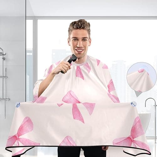Burbuja Pink Bow Barber Cape, Hair Cutting Cape with Adjustable Neckline Waterproof Polyester Salon Barber Cape for Unisex Adult thumbnail 6