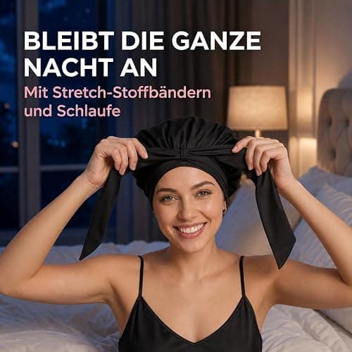 Seidenhaube zum Schlafen – Schlafhaube aus 100% Maulbeerseide, atmungsaktive und anpassbare Schlafmütze, Silk Bonnet, Haarhaube für die Nacht mit elastischem Band thumbnail 4
