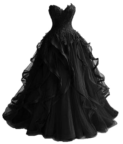 TRHTX Gothic Wedding Dresses for Bride Layered Tulle Black Bridal Gowns Lace Applique Sweetheart Wedding Gown - Blush Pink - 12 thumbnail 7