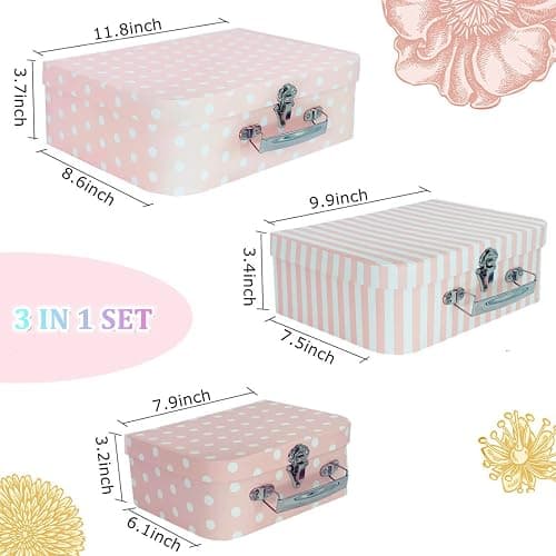 Amedoo Paperboard Suitcases Set of 3 Decorative Boxes, Compatible with Barbie Storage Organizer, Doll Clothes, Toys, Photos, Accessories, Hat, Cute Storage Gift Boxes for Kids Girls Home Decoration thumbnail 2