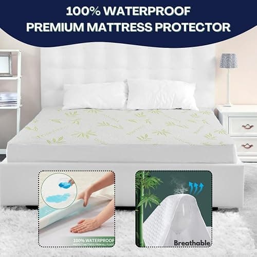 Bamboo Mattress Protector with Zipper - 100% Waterproof Full Size Cooling Mattress Cover - Ultra Soft Jacquard Fabric Breathable Noiseless Mattress Pad Cover - Zippered Mattress Encasement - Full - Bamboo thumbnail 2