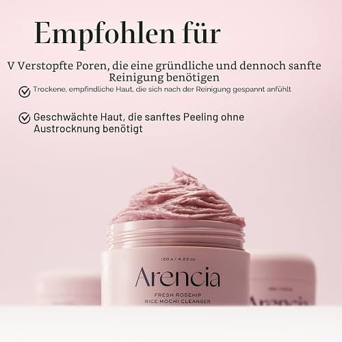 Arencia Fresh Rosehip Rice Mochi Cleanser – Sanftes Peeling 2-in-1 Gesichtsreinigungsmittel & Maske mit Hagebutte, Aloe Vera & Kamille für Alle Hauttypen, 120 g thumbnail 6