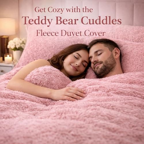 PARADISE STAR Teddy Bear Cuddles Fleece Duvet Cover Set – Alaska Luxury Faux Fur Bedding with Matching Pillowcases, Super Soft Warm Plush Winter Quilt Cover Bed (Blush, Double) thumbnail 5