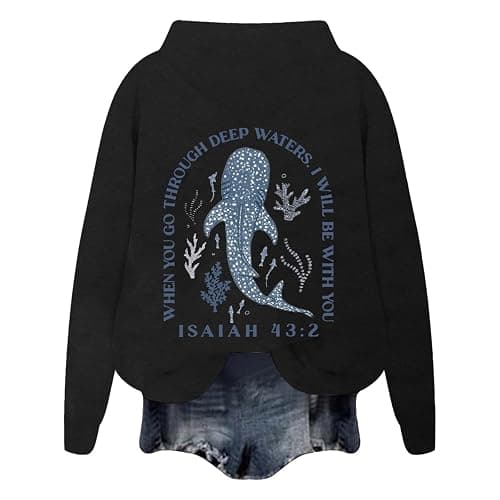 Whale Shark Hoodies For Teen Girls | Ocean Graphic Preppy Sweatshirts Oversized Y2k Pullover Tops Long Sleeve Fall Outfits thumbnail 3