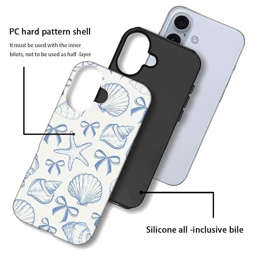 DAIZAG Case Compatible with iPhone 16,Fit Shockproof Cover for Women Girls,Blue Seashell Bow thumbnail 3